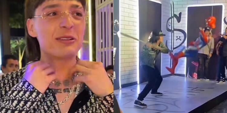 VIDEOS: Peso Pluma festeja su cumpleaños con piñata de Spiderman y regalos de lujo
