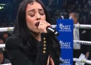 VIDEO: Danna Paola interpreta el himno nacional en pelea del Canelo Álvarez
