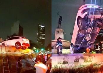 VIDEO: Conductor se sube a la fuente de la Diana Cazadora en CDMX