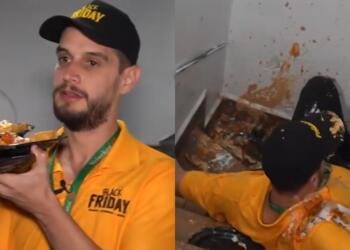 VIDEO: Adrián Marcelo trata de ser mesero por un día y se cae por unas escaleras