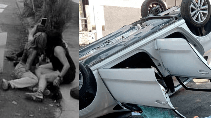 Jóvenes de Cuernavaca sufren volcadura en su auto y se toman selfies