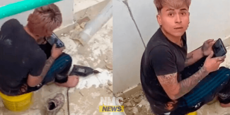 VIDEO: Joven hace sonidos de herramientas simulando trabajar mientras juega con su celular