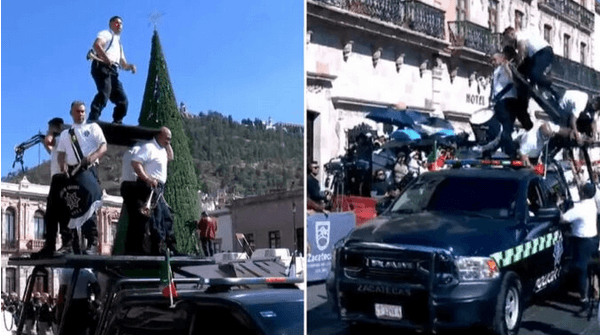 VIDEO: Pirámide humana de policías se desploma en desfile por la Revolución en Zacatecas; así fue el momento