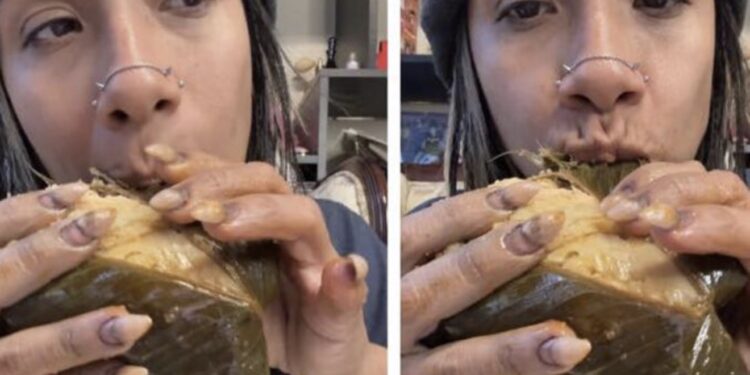 VIDEO: “Creo que la hoja necesitaba más cocción” Influencer se vuelve viral por comer un tamal guatemalteco con todo y hoja