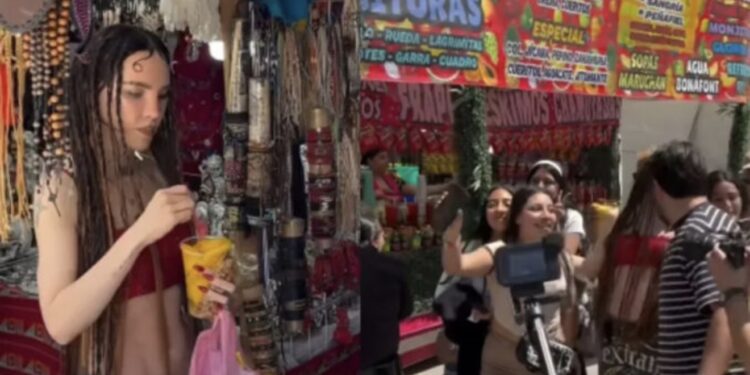 VIDEO: Belinda es captada en tianguis de la CDMX comprando ropa; se tomó foto con todos sus fans: “Qué humilde”