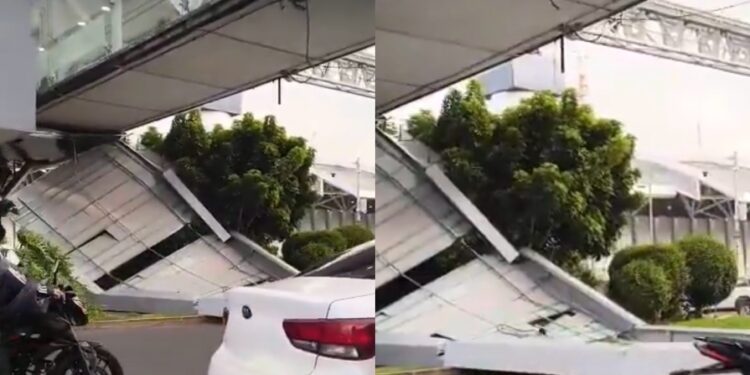 Cae estructura de puente peatonal en Terminal 1 del AICM; reportan una automovilista afectada