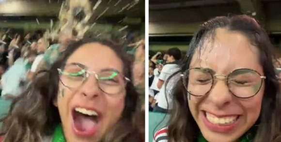Creadora de contenido denuncia que le lanzaron cerveza a propósito mientras se grababa celebrando gol de México y exhibe al responsable