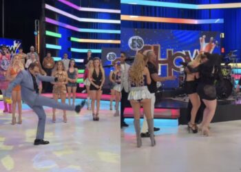 Ernesto Chavana patea un dron en pleno programa y golpea a una modelo en el rostro