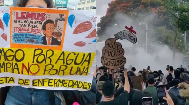 Con gas lacrimógeno y chorros a presión, Gobierno de Lemus reprime manifestación por agua sucia en Guadalajara